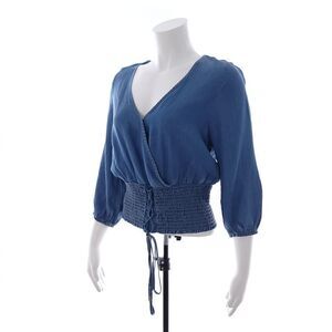 Haute Monde Junior's Size Small Solid Blue Tencel Denim Shirt